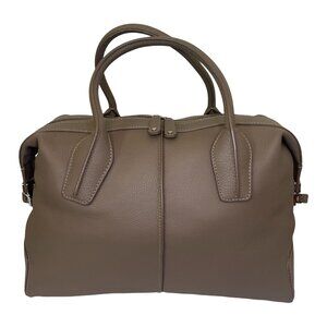 TOD'S Neutral Taupe Leather Large Top Handle Bag